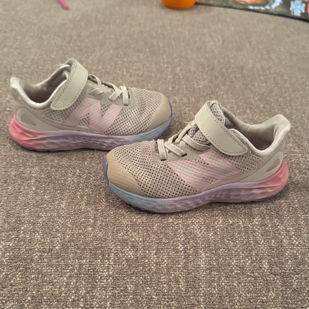 New Balance Kids' Grey and Light Pink Sneakers